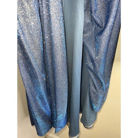 Ieena For MAC DUGGAL Sparkling Metallic Blue Shimmer Twist Front Gown Size 16 - Picture 7 of 10